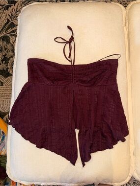 Urban Outfitters Wine Strapless Handkerchief Hem Top
